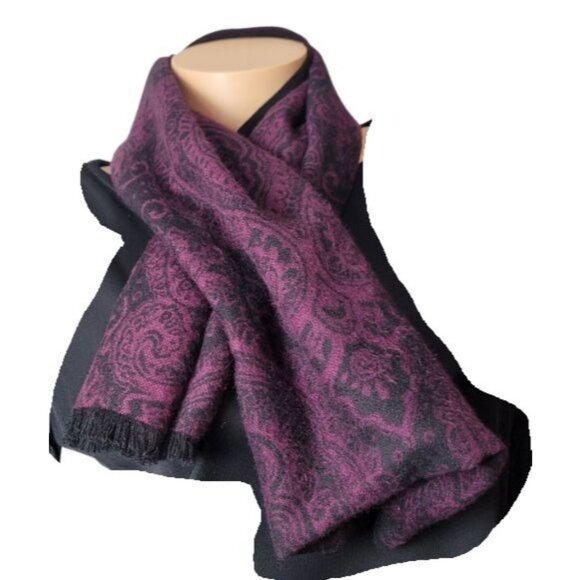 NWT - Saddlebred Purple & Black Paisley Scarf 74" Long 12.25" Wide Frayed Ends P - Picture 15 of 15